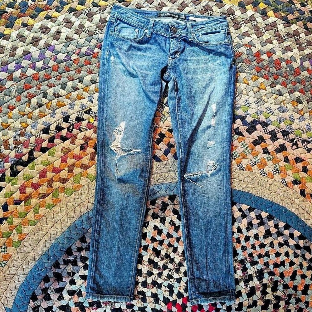 Vintage Dylan & George blue low rise Cara skinny jeans with distressing Size 28